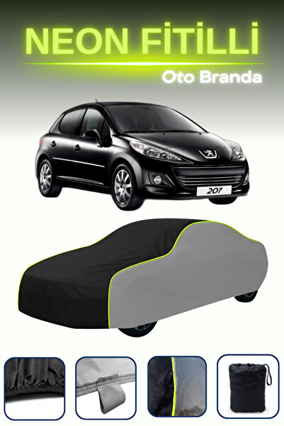 Cemku Shade Gri-Siyah-Gri [Peugeot 207] Uyumlu Neon Fitilli Araba Brandası, S...