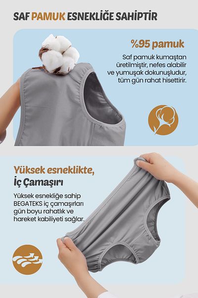 BEGATEKS Women's Panties High Waist Plus Size 5 Pack - Cotton Fabric, 7 Different Color Options