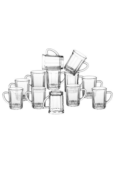 ALSAIF Ribbed bottom tea cups made of clear glass from Al Saif Company. 12 cups, capacity 90 ml.