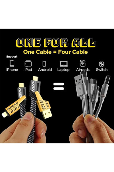 Generic 4 IN 1 Multi-function Super-Fast USB Charging Cable,C Cable, Metal Cable, Cable 65W USB C USB A