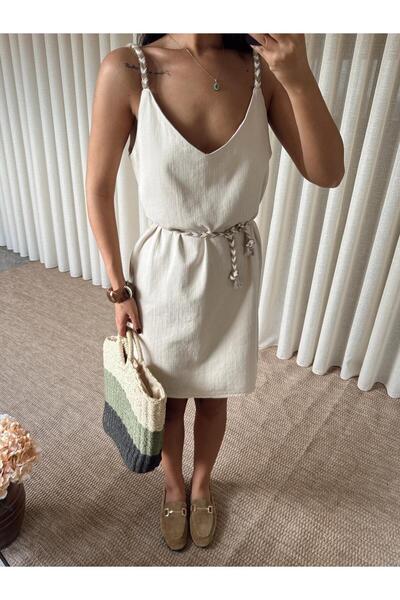 mydukkan.co Φόρεμα με λουράκι από διχτυωτό λινό
