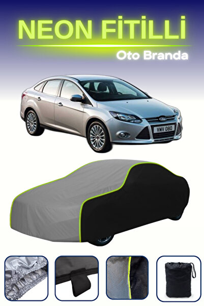 Cemku Fast Siyah-Gri-Siyah [Ford Focus 3 Sedan] Uyumlu Neon Fitilli Araba Brandası, Su ve Toz Geçirmez