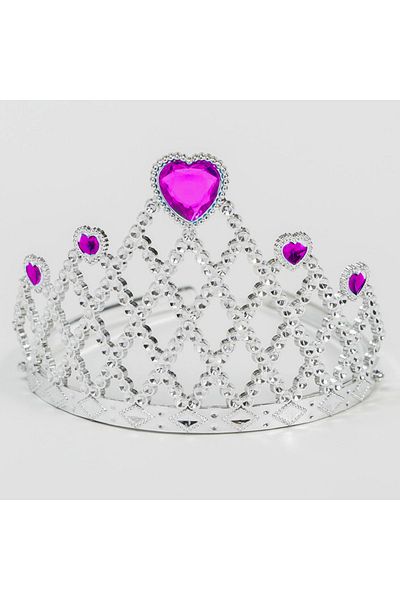 Skygo Silver Color Queen Crown with Fuchsia Heart Princess Crown