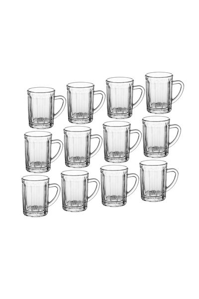 ALSAIF Ribbed bottom tea cups made of clear glass from Al Saif Company. 12 cups, capacity 90 ml.