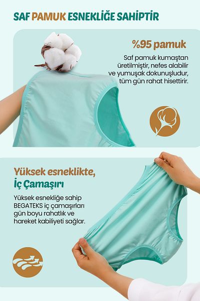 BEGATEKS Women's Panties High Waist Plus Size 6 Pack - Cotton Fabric, 7 Different Color Options