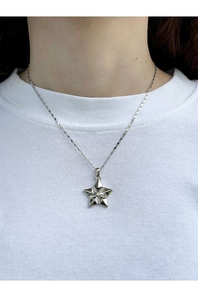 Eylülün Takısı Women's Silver Color Stone Star Necklace