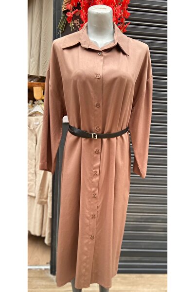 Puane Kadın Uzun Kemer Detaylı Gömlek Elbise 20629