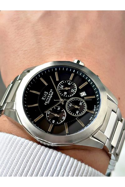 Romanson Function Silver-Black Color 24 Months Guarantee Steel Cord Steel Case Men's Wristwatch 1352.B01