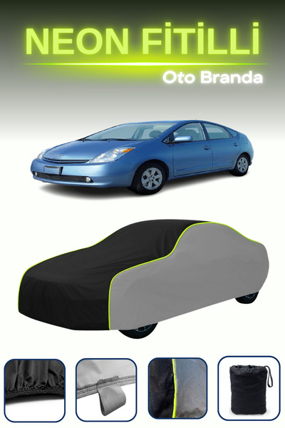 Cemku Shade رمادي-أسود-رمادي [تويوتا بريوس 2] قماش مشمع متوافق مع قماش مشمع للسيارة مع فتيل نيون، مقاوم للماء والغبار