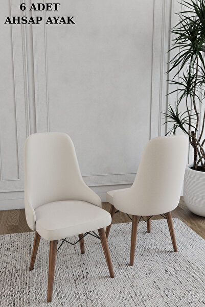 DEREN HOME Konfor Serisi 6 Adet Krem Gürgen Ayak Mdf Salon Mutfak Sandalyesi ...