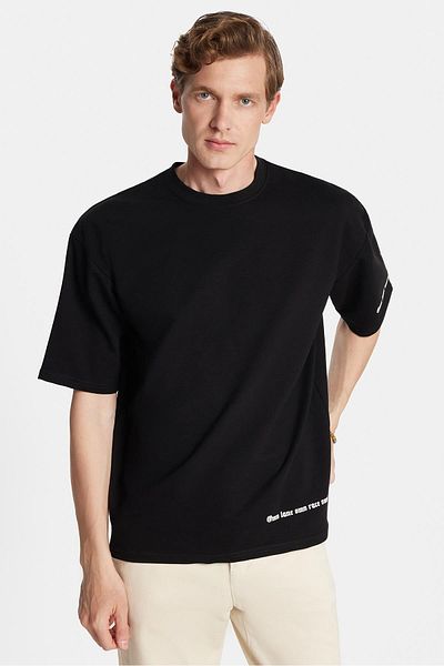 Tudors Ανδρικό μπλουζάκι Oversize Φαρδύ Βαμβακερό εμπριμέ με λαιμόκοψη μαύρο