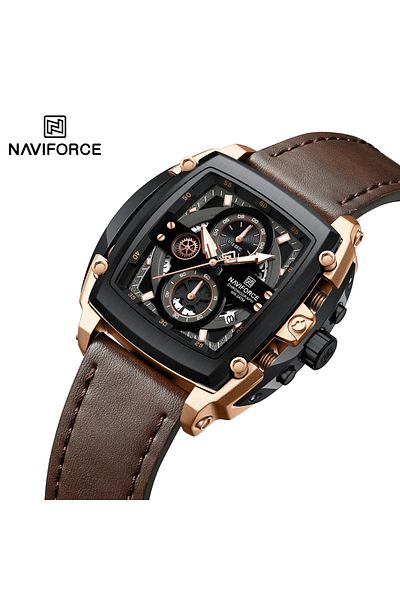 Naviforce NF 8067 Sport Chronograph Quartz Watch for Men Fashion Blue Silicone Strap Tonneau Dial Wr