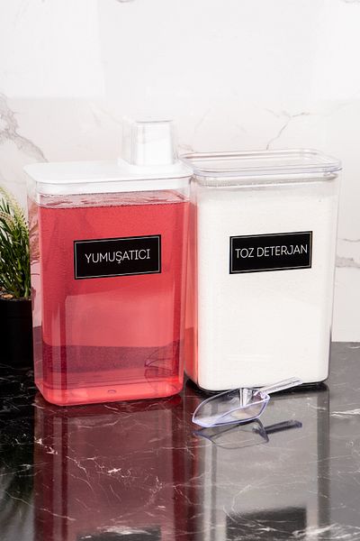 Dolkin Home Set of 2 Scale Detergent Dispenser Box Softener Liquid Detergent Storage Box with Label 3000ml