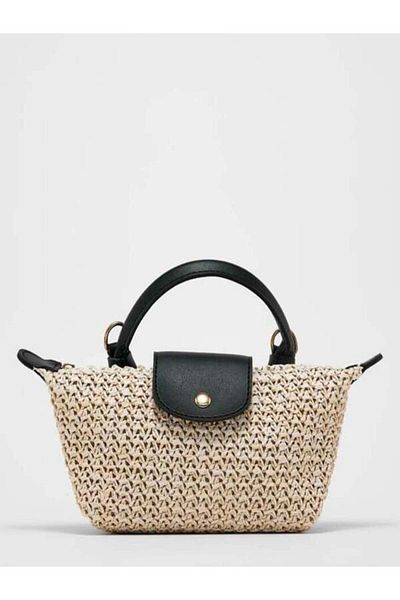 Babydoll Bag Geantă mini cu curea de umăr din paie pentru femei