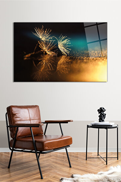 Vosevu Su Damlalı Karahindiba Yatay Cam Tablo, Modern Ev Ofis Dekoru, Hediyelik Duvar Dekorasyonu, Kırılmaz