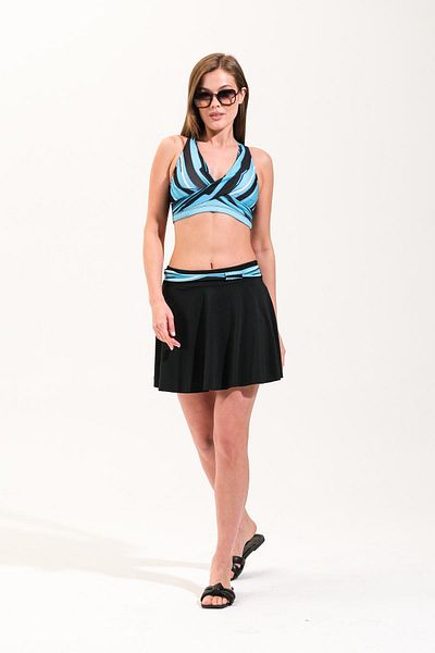 Signature Style 725710_Women, Turquoise Black Geometric Patterned, Short Skirt, Crossed Cross, Cropped Sea and Pool Ma