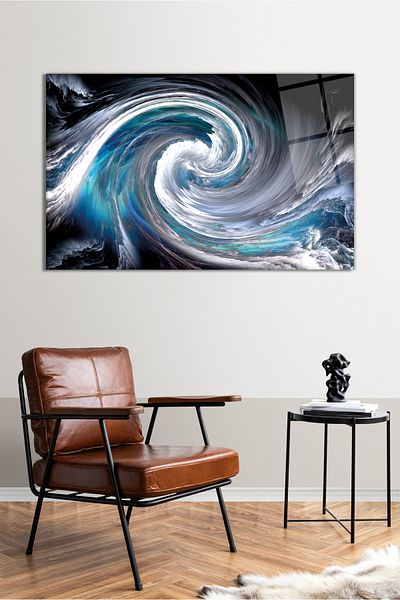 Vosevu Blue Swirl Abstract Horizontal Glass Painting, Μοντέρνα διακόσμηση γραφείου σπιτιού, διακόσμηση τοίχου δώρου, άθραυστο γυαλί