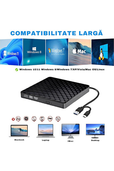 varioshop VarioShop® external CD / DVD optical drive, USB 3.0/Type-c, 8x, 24x, Slim design and anti-