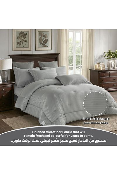 Donetella 4-Piece Comforter Set– Single Size 170x230 cm, Microfiber,Hotel Style Thin Striped (350 Gsm).