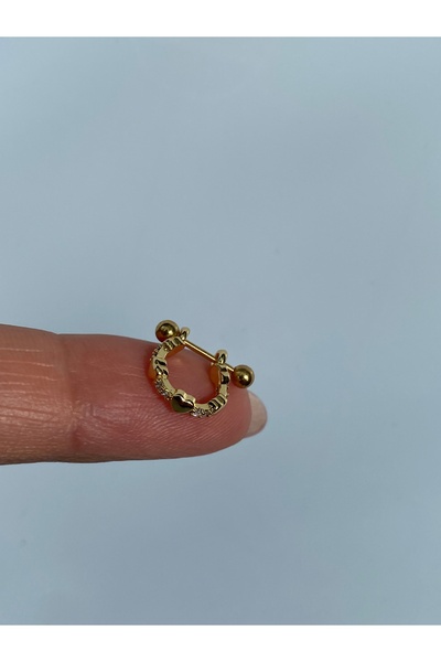 kurukafagift Çelik Taşlı Halka Kalp Figürlü Helix Toplu Piercing