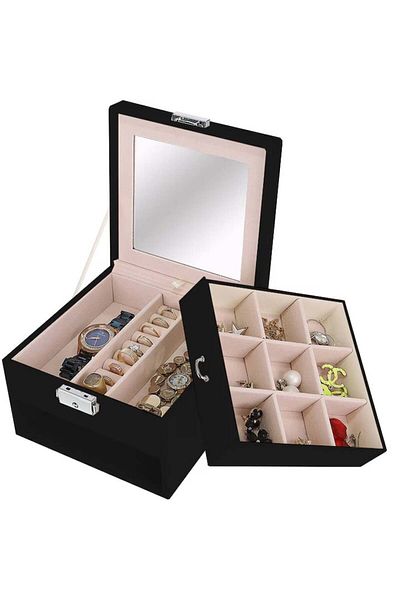 varioshop VarioShop® jewelry box, with drawer and mirror, eco-leather, velvet interior, key, 12 c