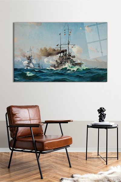 Vosevu Navă de luptă în ocean, pictură orizontală pe sticlă, decor modern pentru birou, decorare de perete cadou, Break