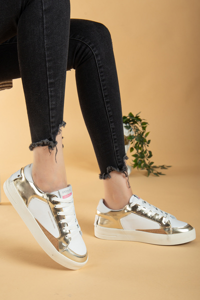 uway Women's Genuine Leather Inner Lined Glitter Sneaker Sports Shoes