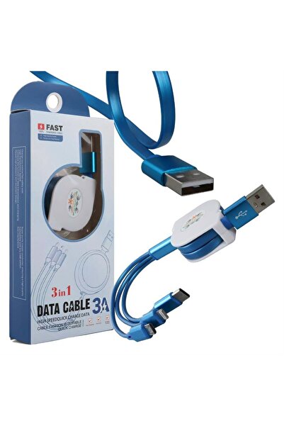 Powermaster PM-26347 3 IN 1 Mavi Şarj Kablosu