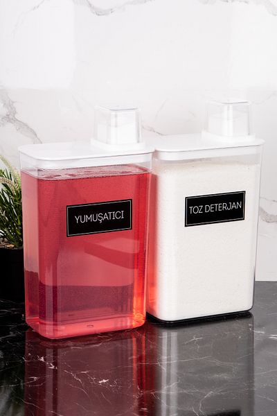 Dolkin Home Set of 2 Detergent Dispenser Boxes Powder Detergent Softener Label Storage Box 3000 ml Detergent Set