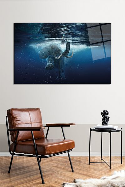 Vosevu Masă de sticlă orizontală cu elefant plutitor, decor modern pentru birou, decorare de perete cadou, sticlă rezistentă la spargere