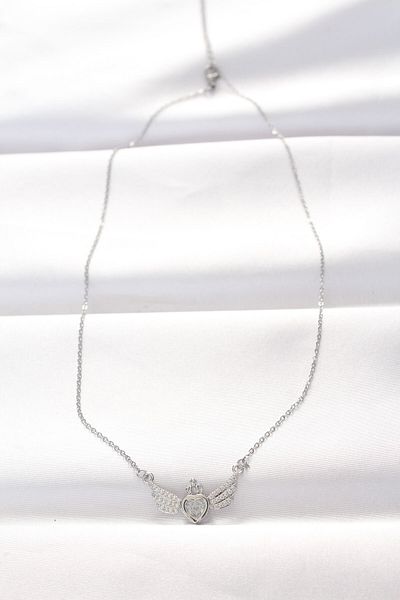 Skygo 316L Steel Silver Color Zircon Stone Heart Wing Necklace - Tj-Bko8515