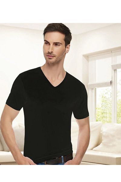 ENTAHA Tutku Elit Men's Black Lycra V-Neck Short Sleeve Undershirt