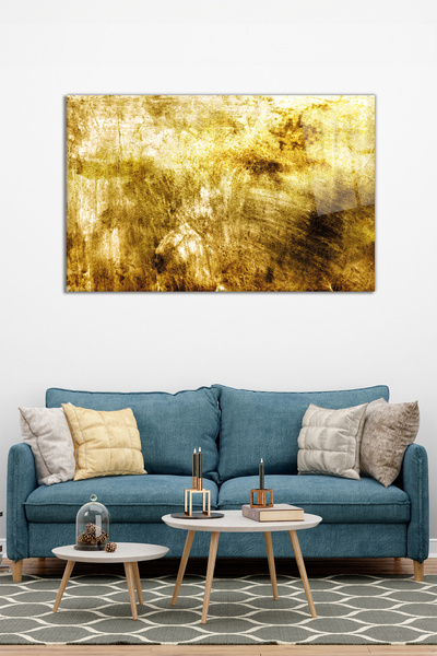 Vosevu Gold Lüks Soyut Yatay Cam Tablo, Modern Ev Ofis Dekoru, Hediyelik Duvar Dekorasyonu, Kırılmaz Cam
