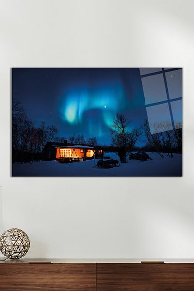 Vosevu Northern Lights in the Wild Nature Pictură orizontală pe sticlă, decor modern pentru birou, decorare de perete cadou