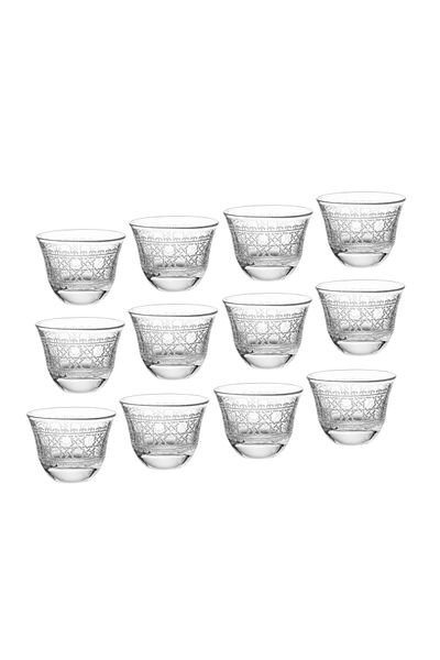 Byblos Saudi coffee cup set made of Turkish glass with laser engraving, 12 pieces, capacity 80 ml