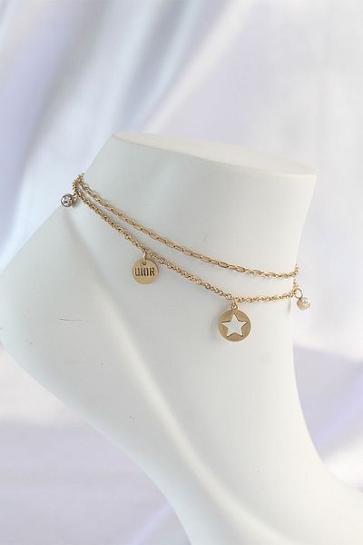 Skygo 316L Steel Gold Color Zircon Stone Detail Star Anklet - Tj-Hh1582