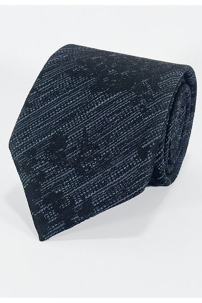 BLC Basic Line Co. Black and Blue Melted Striped Microfiber Classic Tie and Pocket Square Set – 7 cm