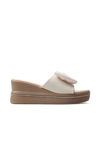 Guja Women's Wedge Heeled Stone Detailed Daily Slippers 25Y 25Y399 Z Beige