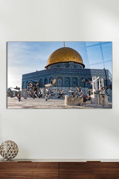 Vosevu Mescid-i Aksa Jerusalem Orizontală Tabel din sticlă, Decor Modern pentru Birou, Cadou Decorare Perete Sticlă Infractabilă