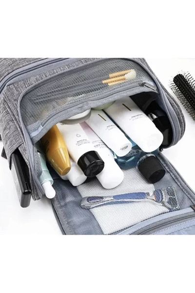 varioshop VarioShop® hanging toiletry bag, waterproof material, ergonomic handle, hook, 11 compartments