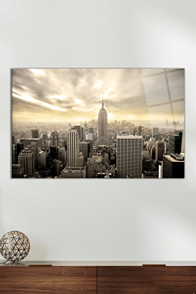 Vosevu New York Şehir Manzarası Yatay Cam Tablo, Modern Ev Ofis Dekoru Hediyelik Duvar Dekorasyonu Kırılmaz