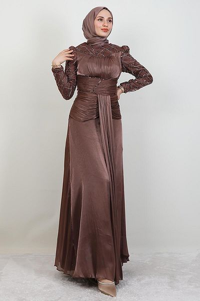 GİYZAMİLA Βραδινό φόρεμα Çağla Stone Rose Brown
