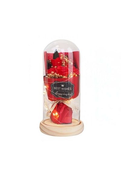 varioshop Buchet de trandafiri in cupola de sticla VarioShop®, iluminare LED, cutie de cadou, funda, ideal pe