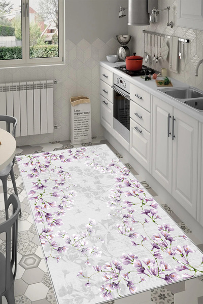 Halise Home Çiçek Desenli Kaymaz Taban Yıkanabilir Kalın Dokulu Yolluk & Halı