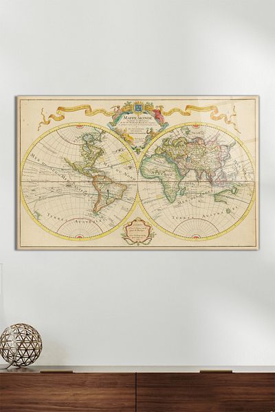 Vosevu British Vintage World Map Horizontal Glass Painting, Modern Home Office Decor, Gift Wall Decoration