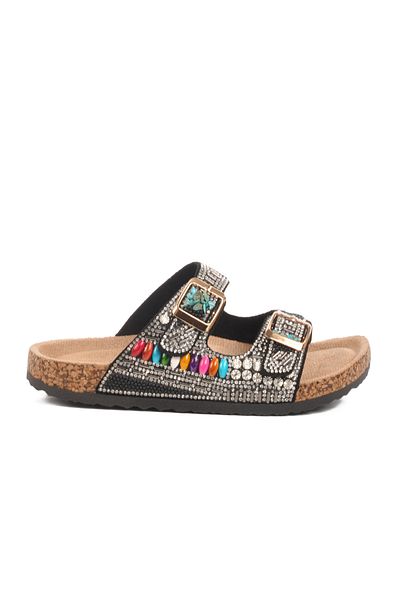 Guja Black Stone Embroidered Girl's Slippers 25Y106-6 F