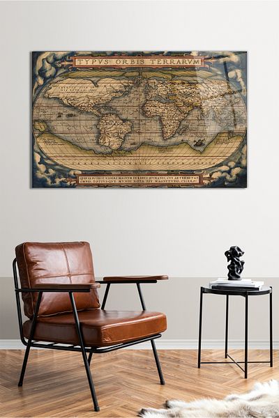 Vosevu Antique Map Horizontal Glass Painting, Modern Home Office Decor, Gift Wall Decoration, Unbreakable Glass