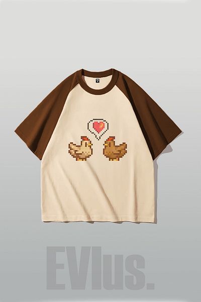 EVIus Unisex Stardew Valley εμπριμέ μπλουζάκι Raglan με κοντό μανίκι Crew λαιμόκοψη