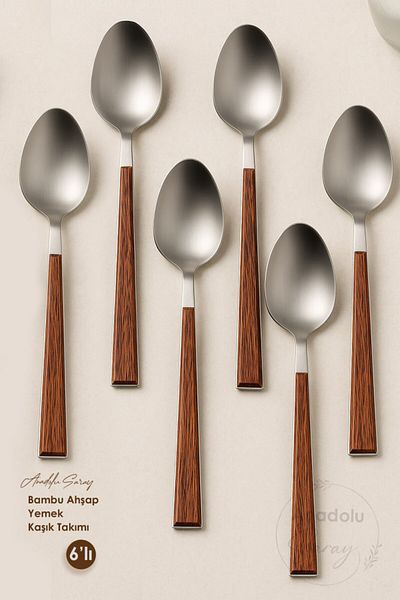 Anadolu Saray 6 Pieces Wooden Bamboo Look Plastic Detailed Tablespoon Set |   6 Piece Luxury Tablespoon Set