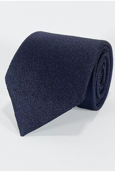 BLC Basic Line Co. Navy Blue Self Patterned Premium Microfiber Tie and Handkerchief Set - 7 cm Modern Cut